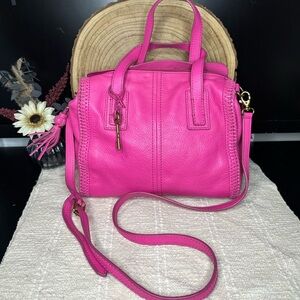Fossil Emma Pink Satchel Purse with Gold Accents Crossbody Handbag